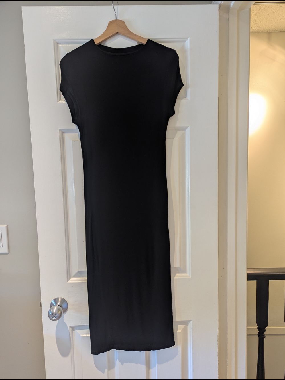 Love Nation Classic Black Midi Dress Cap Sleeves Minimalist Goth 90s Grunge
